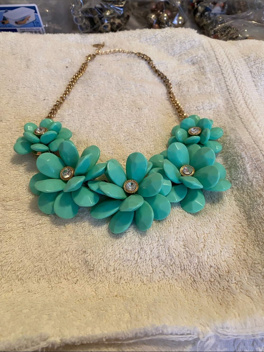 Natasha Gold Chain Turquoise Floral Statement Necklace